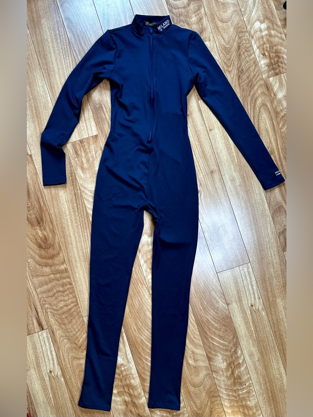 Milano Di Rouge Navy Zip Front Performance Catsuit Jumpsuit Size M